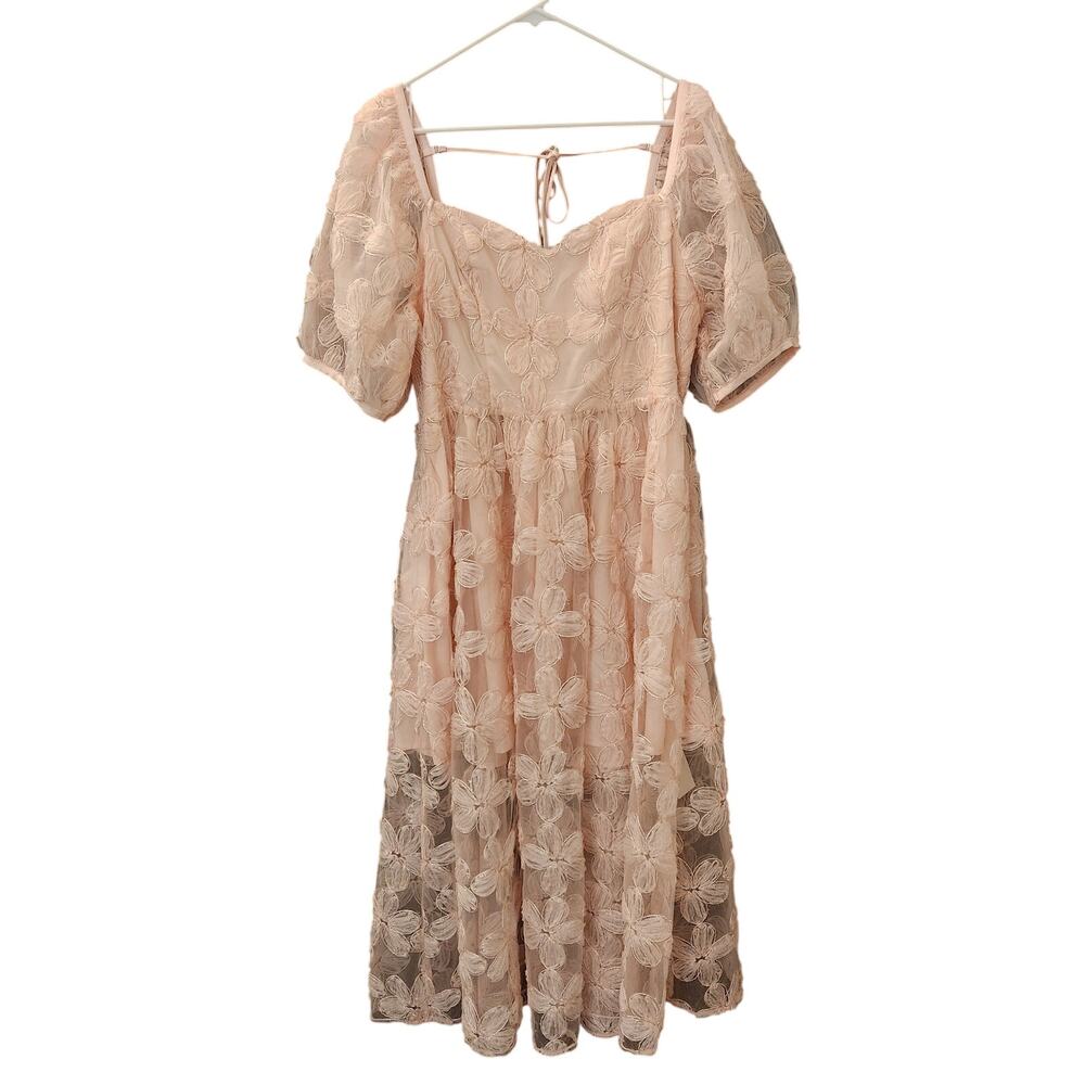 Eywol Pink Textured Flower Maxi Dress, Smocked Back, 2XL NWT